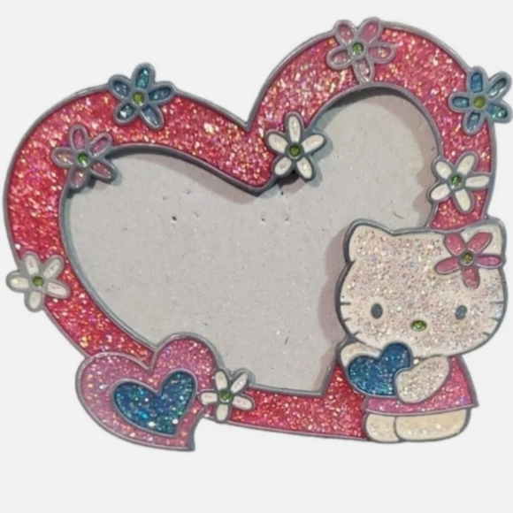 Hello Kitty Other - Y2K HELLO KITTY SANRIO PINK GLITTER WITH FLOWERS & HEARTS PICTURE FRAME